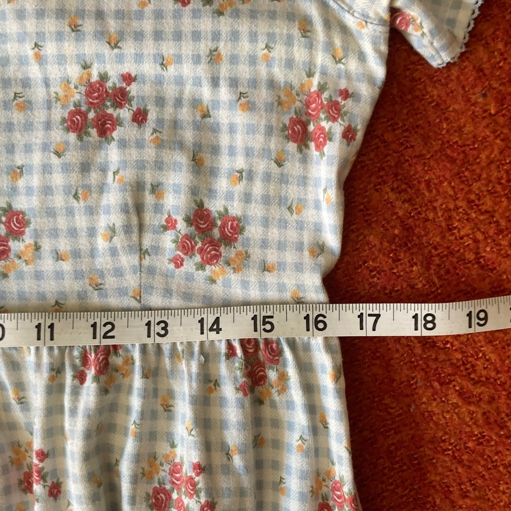 Vintage Adorable Cottage  100% Cotton Gingham Floral White & Blue Midi Dress - Picture 10 of 11